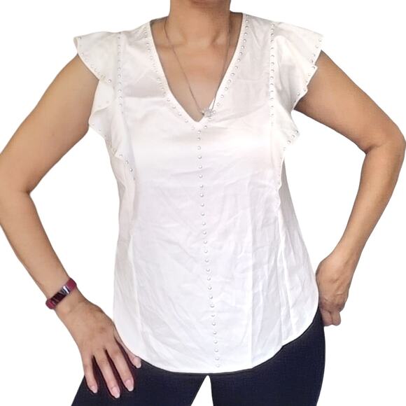 GENERATION LOVE Jordyn Stud silky flutter sleeve top blouse in white Size XS NEW - Picture 8 of 8
